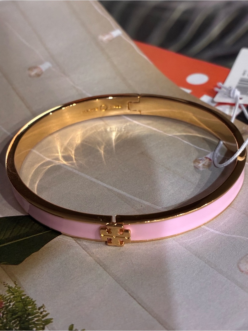 Tory Burch Gold-Tone Bracelet with Pink Enamel